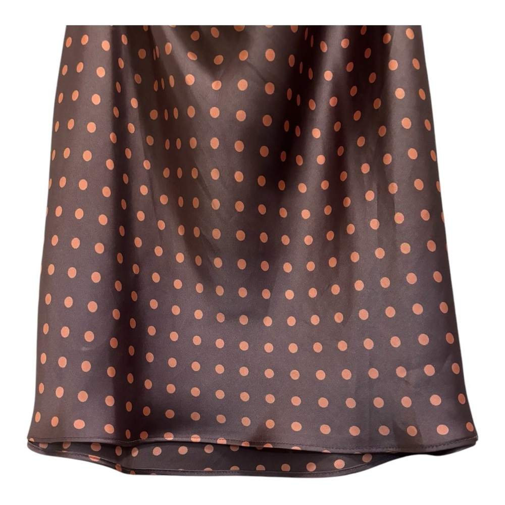 Violet & Claire Size M Brown/Orange Poker Dot Sleeveless Draped Neckline Blouse - Picture 4 of 15